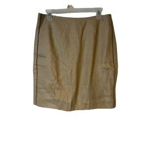 J Crew Pencil Skirt Womens 8 Linen Beige Side Stipe Stretch Career Knee Length